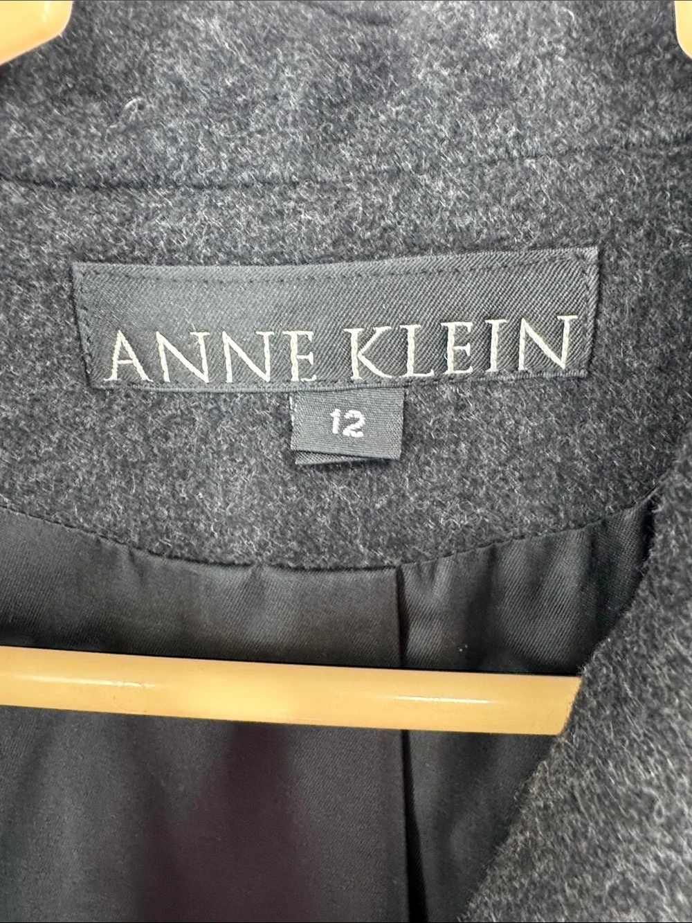 Anne Klein black dark Charcoal Gray Tailored Trench car Coat 100% wool winter